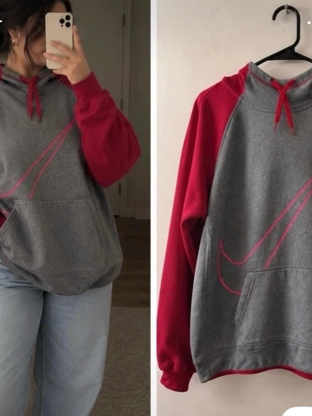 Women Gray & Red Hooded Sweatshirt